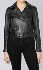 Muubaa Irwin Cropped Belted Biker Jacket Size 14 Rrp £400