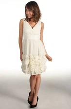 Donna Morgan Ruched Bodice Vanilla Chiffon Wedding Party Dress Rosettes Size 14