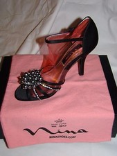 NEW Nina "Clorele" 4" High Heel Black w/ Rhinestones and Beads Size 6.5M