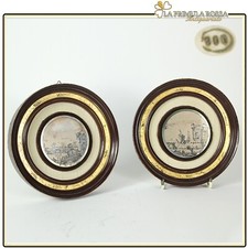 Coppia di quadri quadretti incisione su argento 800 in miniatura vintage rotondi