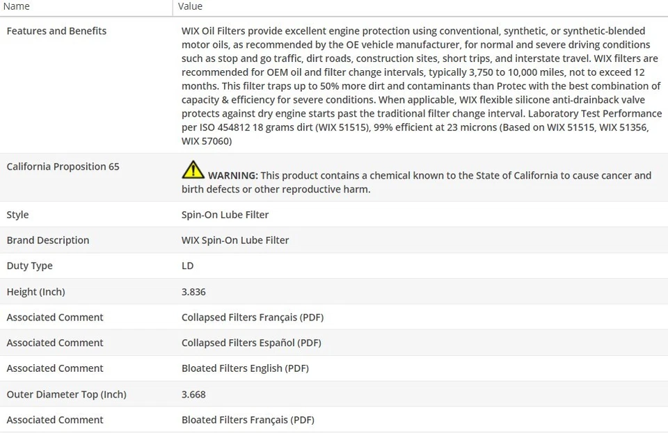 Filtro de aceite de motor OEM WIX para Land Rover LR3 2005-2009 V6-4,0 L Foto 3 de 4