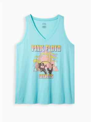 Torrid Cotton Classic Fit V Neck Pink Floyd Tank Light Blue 2 2X 18 20 #B05109