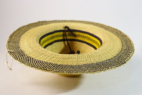 Afrikanischer Strohhut Bolga Sonnenhut Handarbeit breite Krempe Webdekor - 12215 - Bild 16 von 24