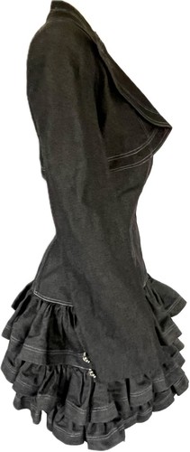 Vintage Patrick Kelly Paris 1980s Denim Strapless Ruffle Dress Matching Bolero - Picture 9 of 13