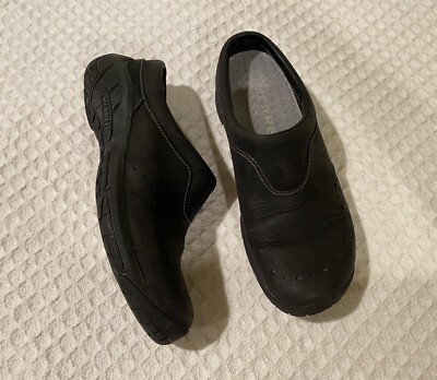 MERRELL Encore Blip 6.5 Black Leather Slides Clogs Slip-on  display picture 2