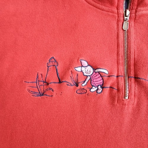 Vtg Winnie the Pooh Piglet 1/4 Zip Up Jacket Women's L Red Sweater Pullover - Picture 4 of 8