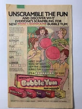 Vintage 1983 BUBBLE YUM Gum Unscramble Word Fun Lemonade Magazine AD Print Page
