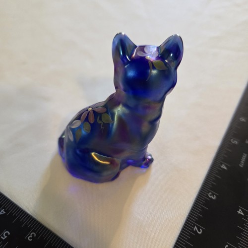 Vintage Fenton irisierende Glas Katze handbemalt Blumen Kunst Figur signiert S Davis - Bild 16 von 22