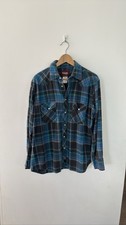 Wrangler Western Shirt Mens L Blue Green Plaid Pearl Snap Long Sleeve