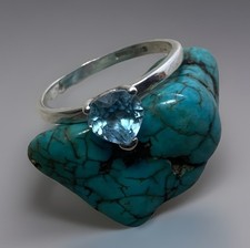 Designer Prong-Set Blue Topaz Faceted Heart 925 Sterling Silver Ring Sz5.75 1.5g