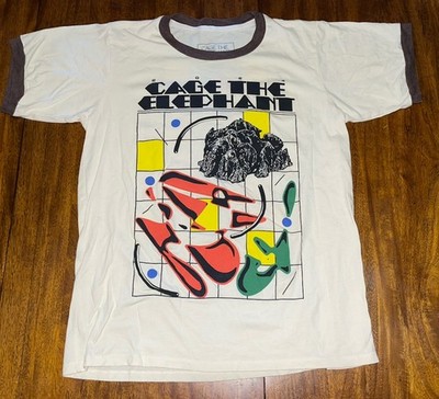 Cage The Elephant 2024 Tour Ringer Cream T-shirt Neon Pill Tour Mens Large