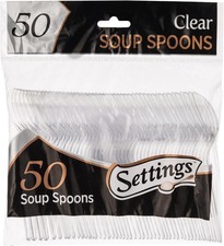 Clear Plastic Soup Spoons, 50 Count - Heavyweight Disposable Soup Spoons,