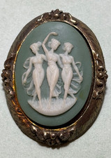 Vintage Three Graces Cameo Brooch in Gold-Tone Filigree Frame — listing 5