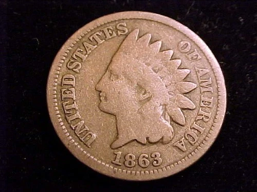 1863 Indian Head Cent, copper nickel, a nice Good Grade.