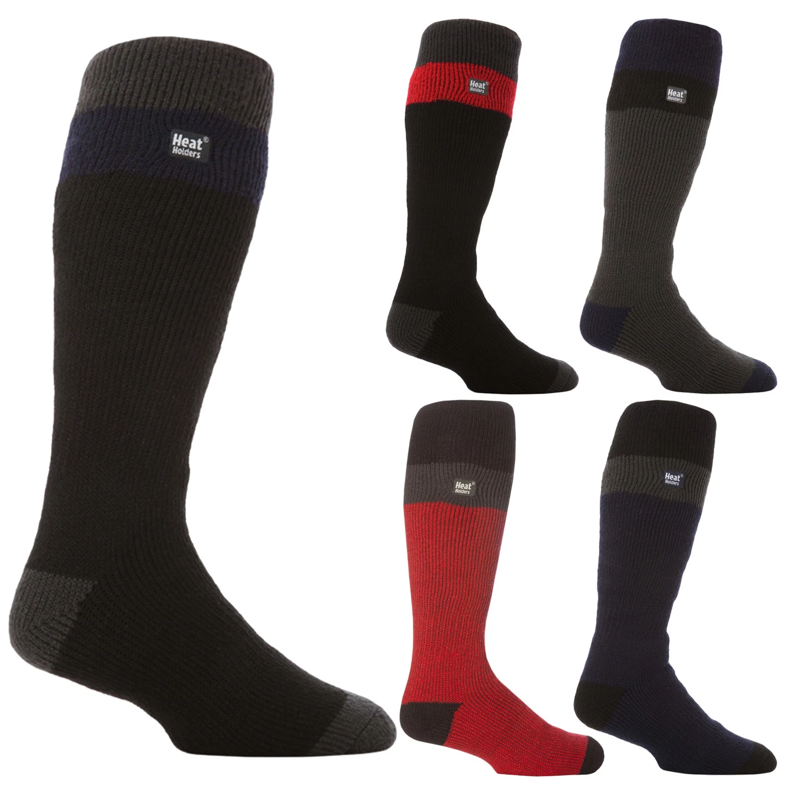 Heat Holders Mens Long Leg Length Striped Patterned Soft Snow Sport Ski Socks