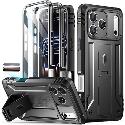 For iPhone 17 Pro Max Case | Poetic Built-in-Screen Kickstand Rugged Cover Black