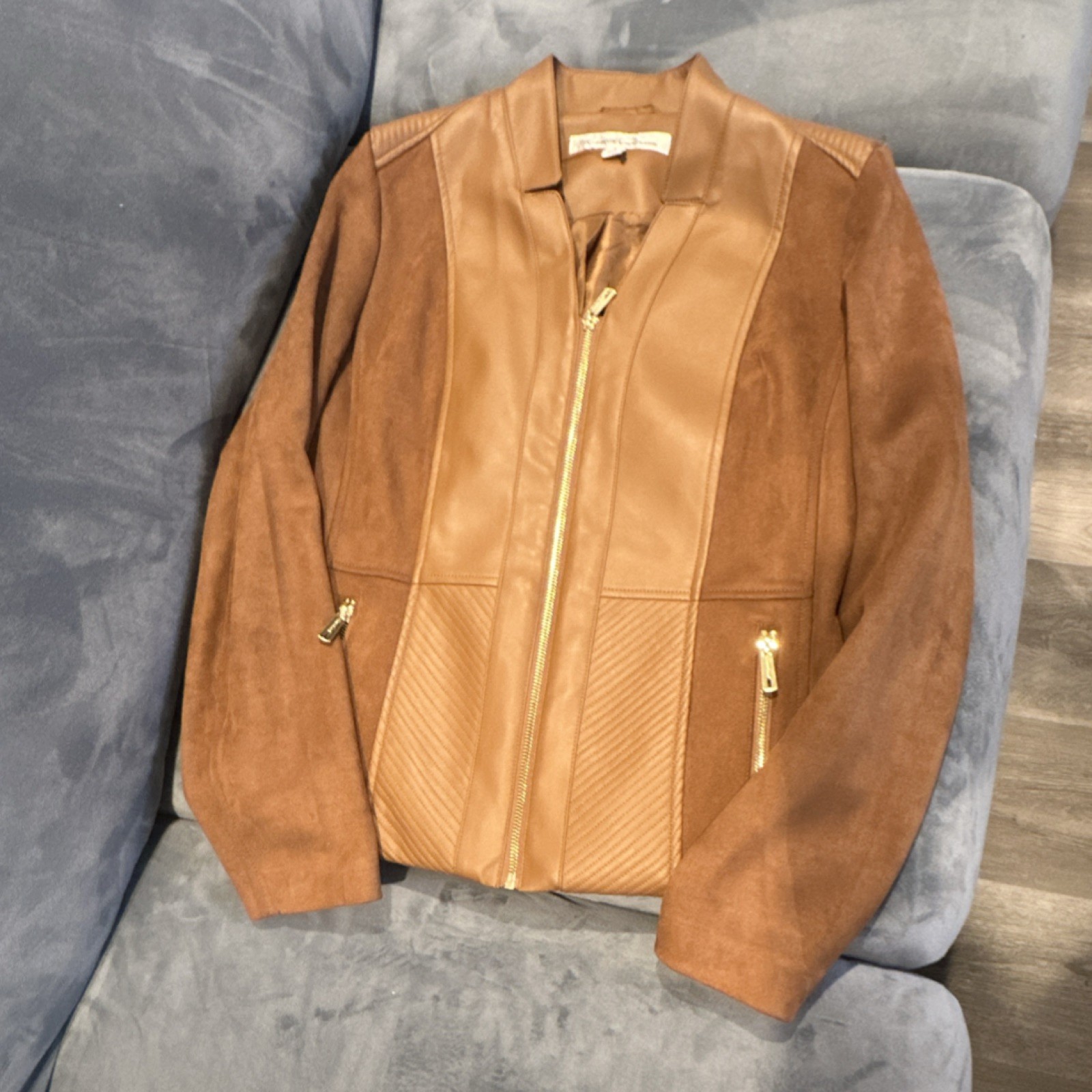 Kenneth Cole Women's Brown Zip Basic Jacket Long … - image 1