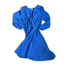 Amanda Uprichard Royal Blue V Neck Long Sleeve Midi Dress Women Size L