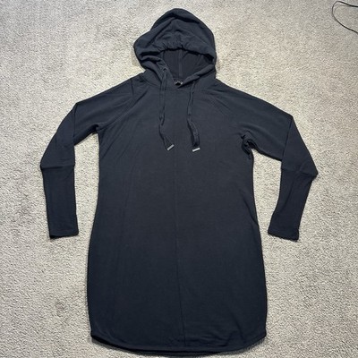 Athleta Solitude Hoodie Sweatshirt Dress Womens Medium Black Relaxed Comfy
