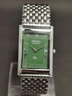 Vintage Seiko Slim Tank Quartz Men Green Dial Dress Watch-Free DDP Shipping