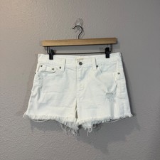 Levi's Women's Size 29 White Mid Length Distressed Raw Hem Button FlyShorts