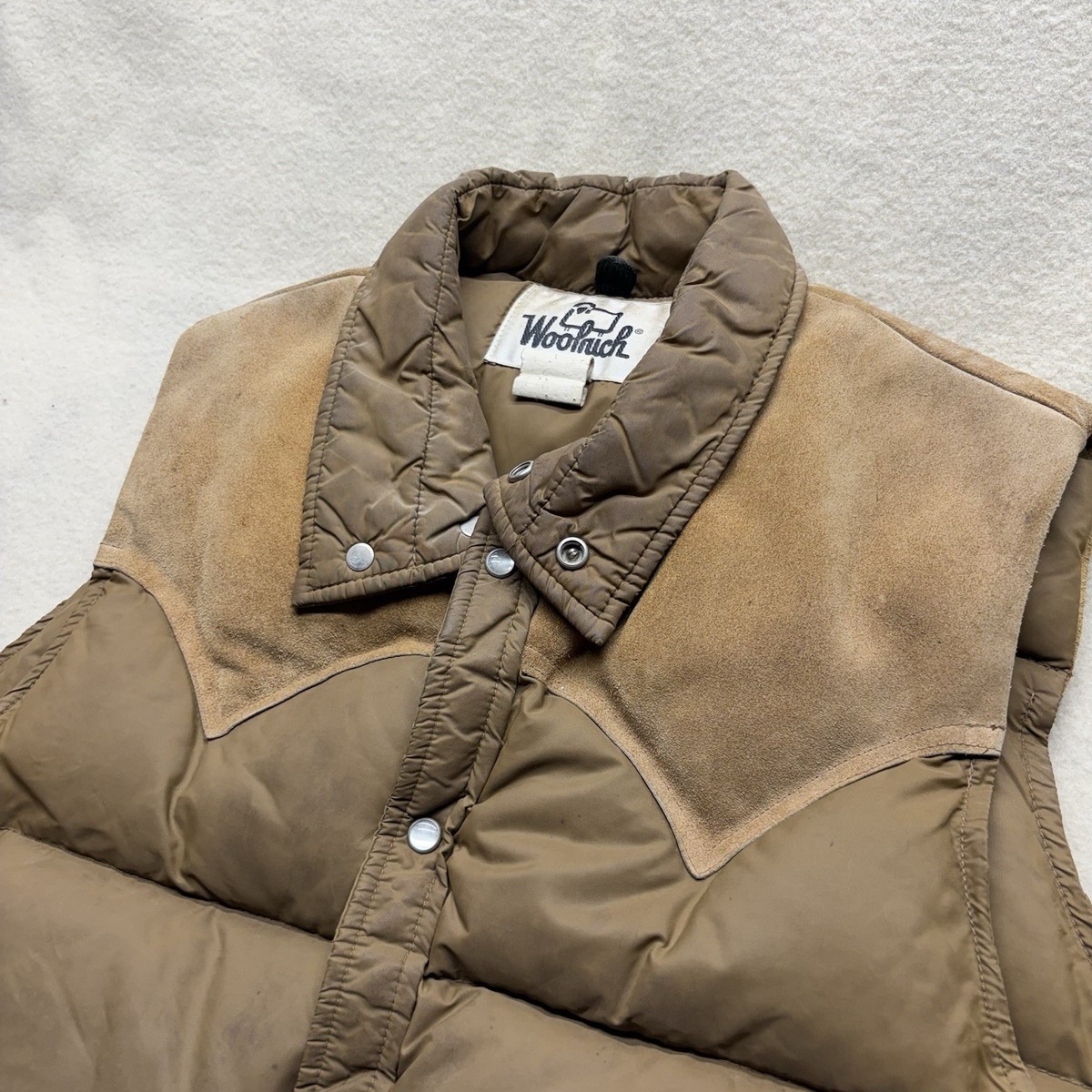 Vintage Woolrich Nylon Down Vest USA製70s Vintage 70s 80s Woolrich Suede Yoke Down Puffer Vest Leather M | eBay