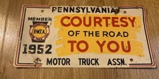 Vintage 1952 PA Motor Truck Association Booster License Plate Courtesy Metal