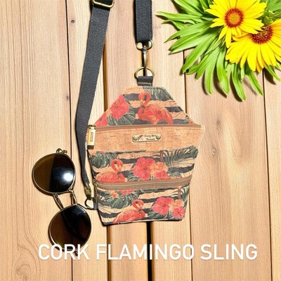 Crazy Bird Threads Flamingo Print Sling Bag Floral Animal Zipper Accent