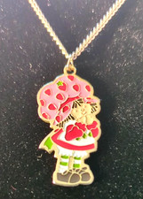 Vintage 1980 Signed AGC Enamel Strawberry Shortcake Pendant Necklace 18"L