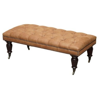 VINTAGE HANDGEFÄRBTES BRAUNES LEDER EXTRA GROSS CHESTERFIELD GETUFTETE BANK FUSSBANK