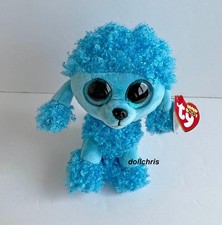 TY BEANIE BOOS Mandy the Blue Poodle Dog 6" Puppy New with tags Sparkle Eyes