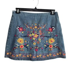 Harper Heritage Skirt Womens Size Large Floral Embroidered Jean Denim Mini Boho