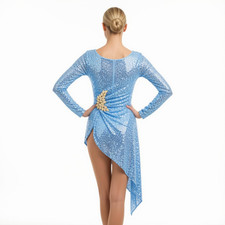 Weissman Blue Sequin Long Sleeve Dance Dress Gold Brooch Asymmetrical SA NWOT