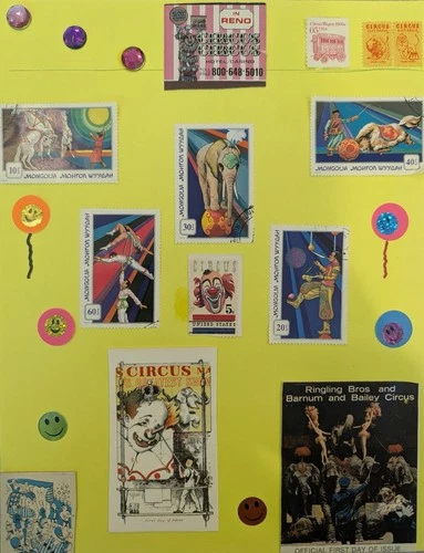 Circus and Clown Stamps and Matchbook Cover