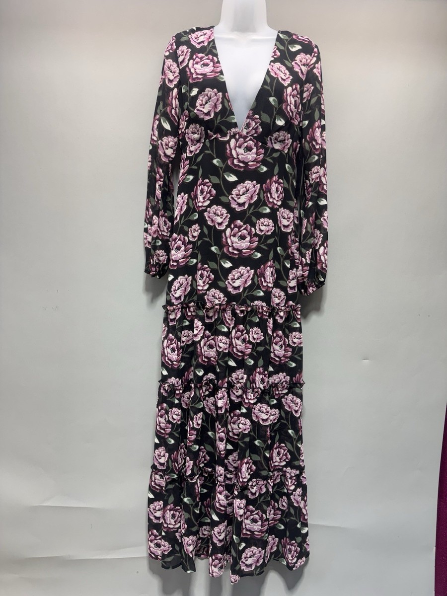 forever 21 black floral maxi dress NWT Womens Small Pink Long Sleeve Cottagecore weather style with the