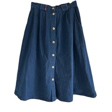 Vintage 90s Cherokee Size 12 100 Cotton USA Button Up Midi Denim Swing Skirt