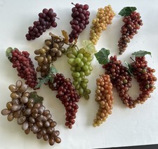 Lot of 12 Vintage Artificial Faux Rubber Prop Grapes Bunches Strands Multicolor