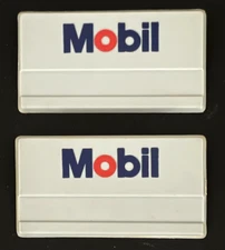NICE! (2) OLD MOBIL RARE EMPLOYEE PLASTIC NAMETAGS BADGE OIL GAS STATION VINTAGE