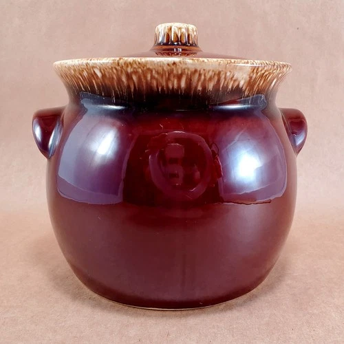 Vintage HULL Brown Drip Bean Pot with Lid OVEN PROOF USA 2-Qt Casserole Jar MCM