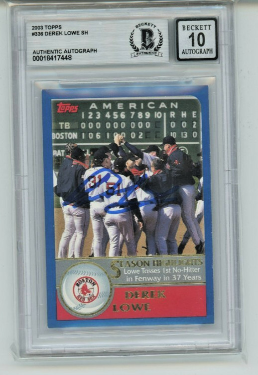 Derek Lowe AUTO 10 1st No Hitter 2003 Topps 1 #336 Beckett BAS On-Card Red Sox