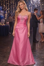 Pink Satin Strapless Prom Dress Beaded Sweetheart Formal Gown 4 6 8 S/M Y2K