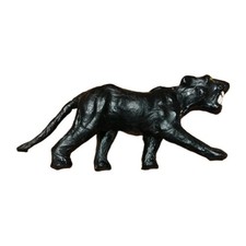 Figurine statue panthère noire enveloppée de cuir avec yeux intacts décoration maison jouet vintage