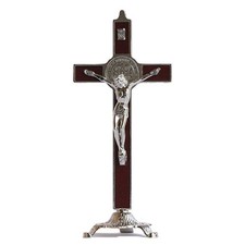 Metal  Wood Crucifix Table Cross with Stand 8 inch Catholic Home Decor