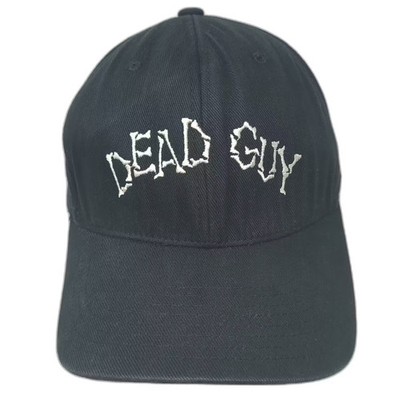Flexfit Baseball Cap Black White XL Fitted DEAD GUY Embroidered Logo Hat Cotton