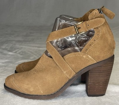 Anthropologie Gee Wawa Coby 7.5 Brown Suede Wingtip Western Back Zip Booties