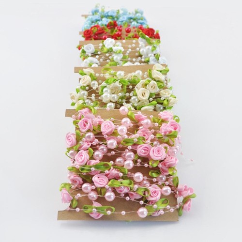 Set of 2 Wedding Party Decorations Rose Flower Garland Pearls Beads Chain - Picture 7 of 12