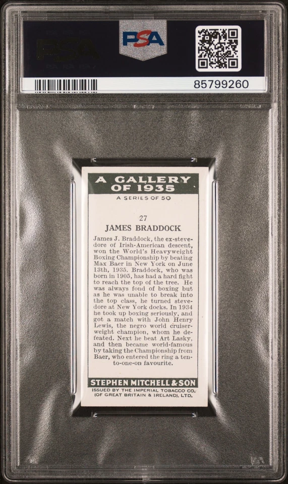 PSA 7 James Braddock Cinderella Man 1936 Mitchell & Son Gallery Of 1935 #27 Card - Image 2 of 2