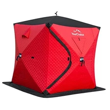  Pop Up 3-4 Person Ice Fishing Shelter, Fully Insulated, Windproof and 1Red
