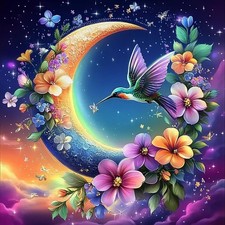 Hummingbird Flower Moon Diamond Painting Kits for Adults, 5D Diamond Art Kits fo