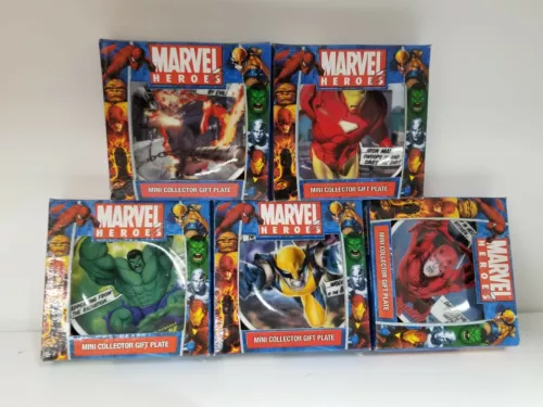 Marvel Heroes 5 LOT SET Comics Mini Collector Plate Wolverine Iron man Hulk